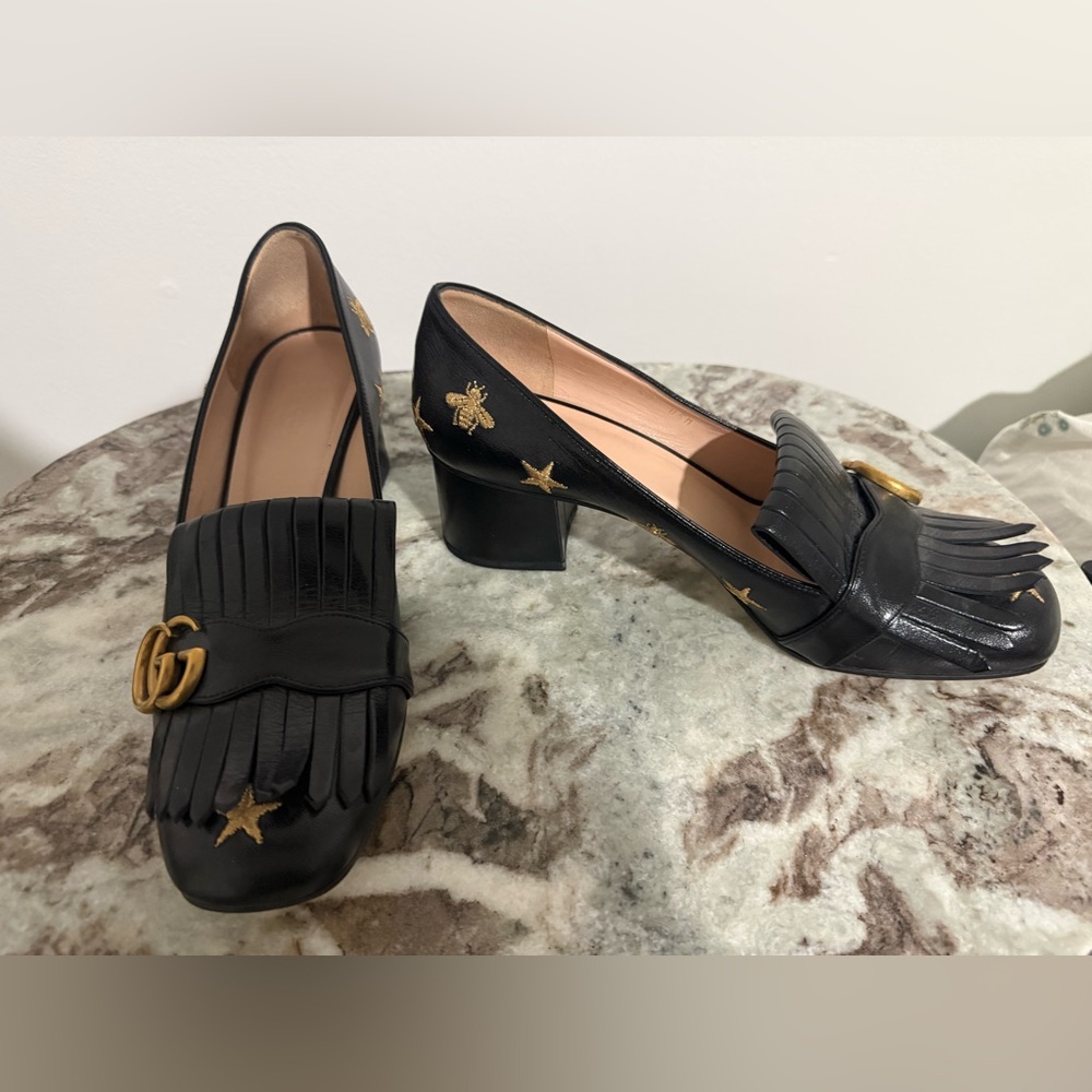 Elegant Black Designer Loafers with Gold Accents